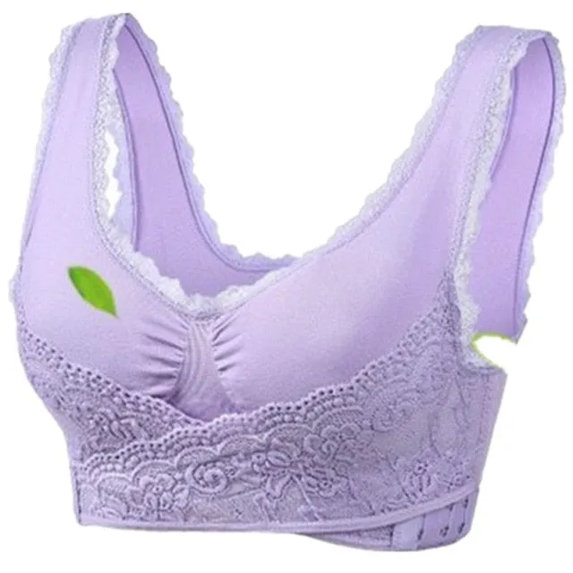 3XL Plus Size Sexy Lace Bralette Solid Cross Side Buckle Bra Brassiere Wireless Push up Bras for Women Lingerie Sleep Underwear
