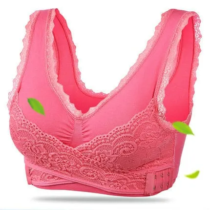 3XL Plus Size Sexy Lace Bralette Solid Cross Side Buckle Bra Brassiere Wireless Push up Bras for Women Lingerie Sleep Underwear