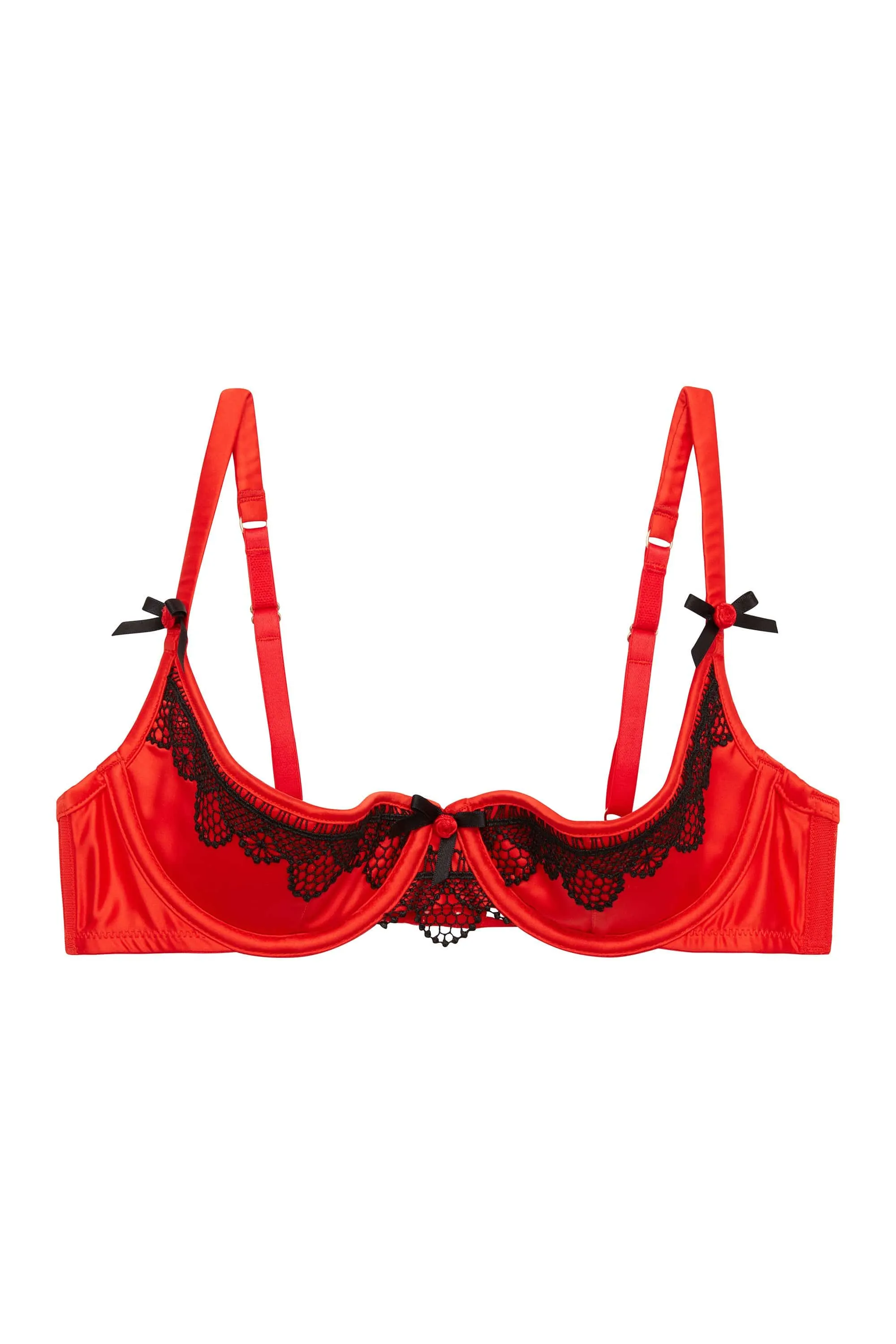 Arlene 1/4 FB Cup Red Satin Black Lace Bra DD - H