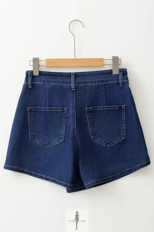 Asymmetric Wrapped Denim Shorts