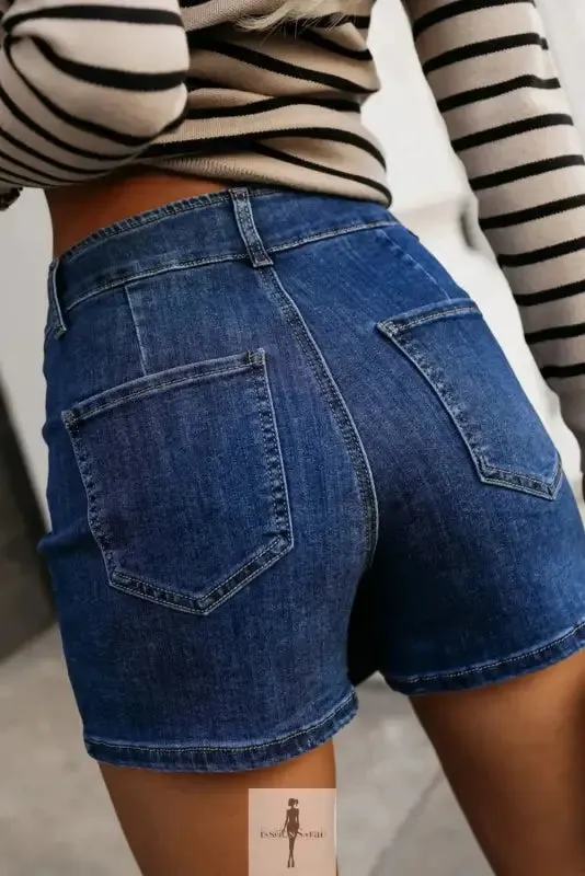 Asymmetric Wrapped Denim Shorts