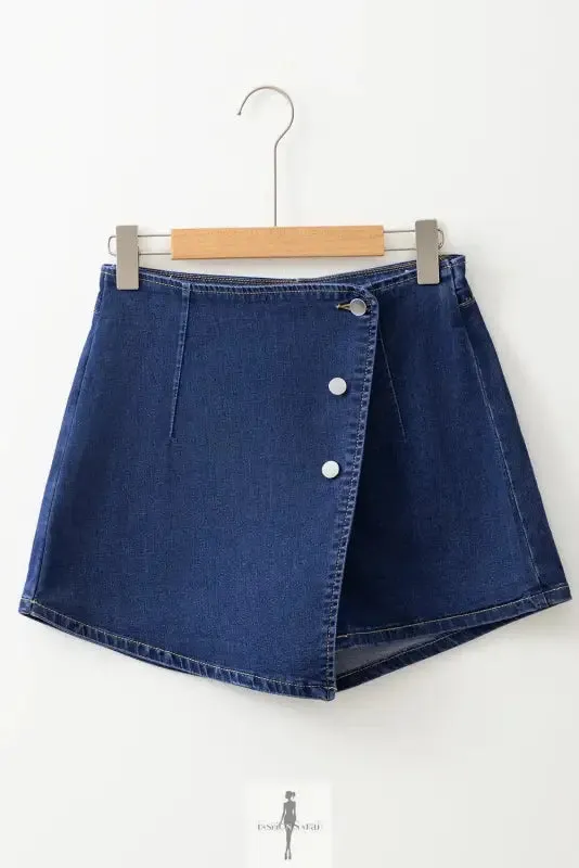 Asymmetric Wrapped Denim Shorts