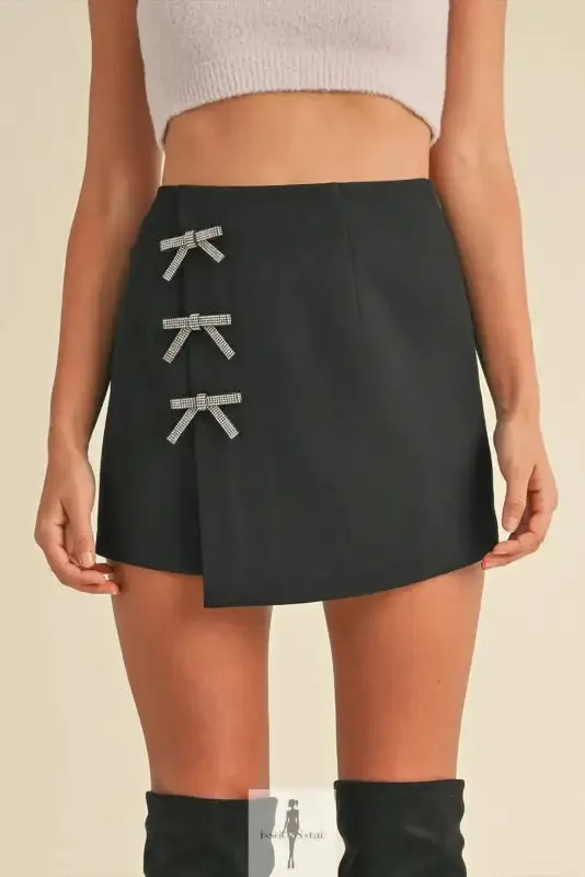 Black Bow Wrap Mini Skirt