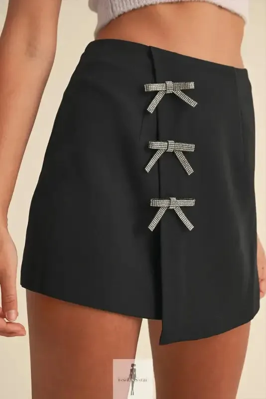 Black Bow Wrap Mini Skirt