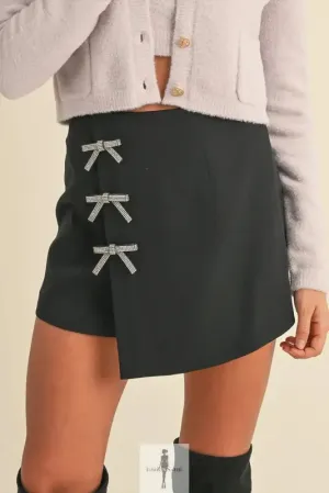 Black Bow Wrap Mini Skirt