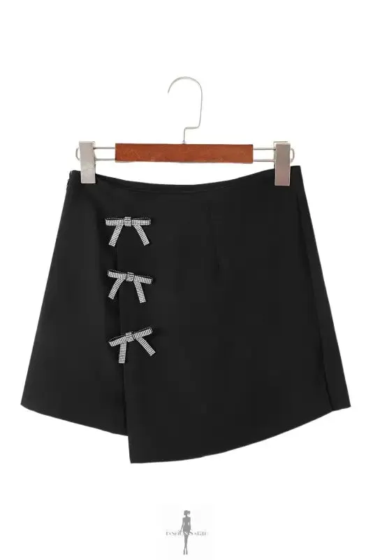Black Bow Wrap Mini Skirt