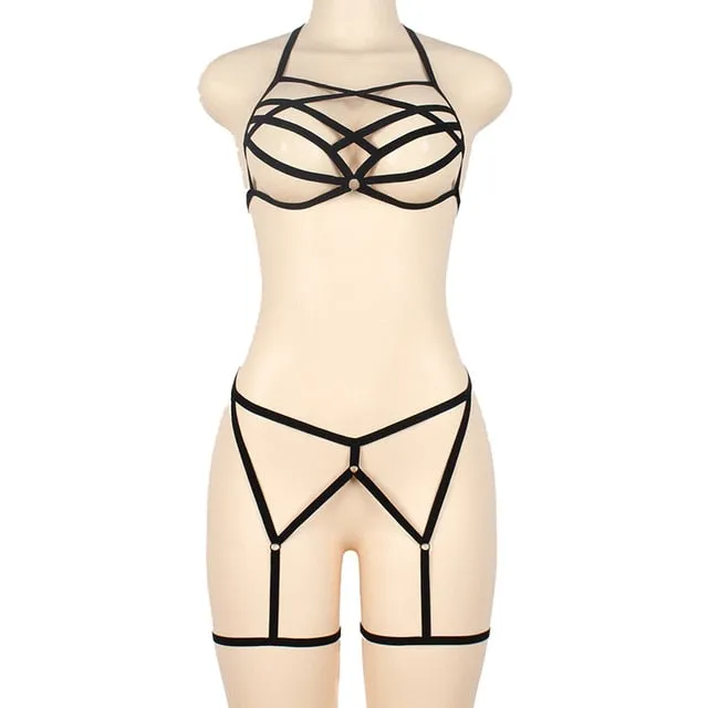 Body Harness Breast Punk Gothic Leg Garter Belts Plus Size Elastic Dance Party Women Summer Lingerie Set 4 Size