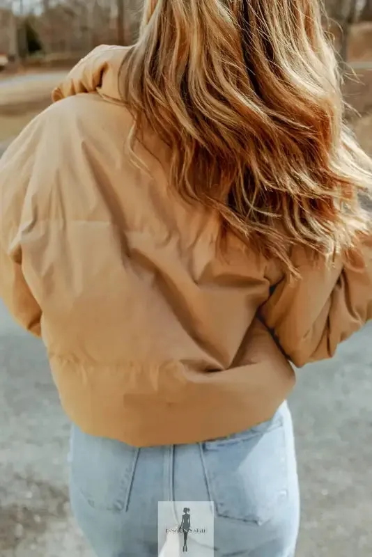 Brown Zip Up Pocketed Puffer Jacket