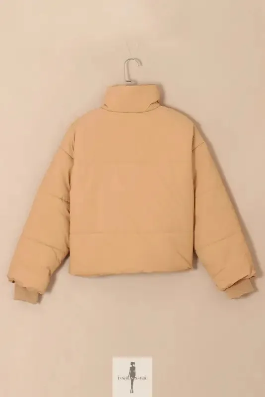 Brown Zip Up Pocketed Puffer Jacket
