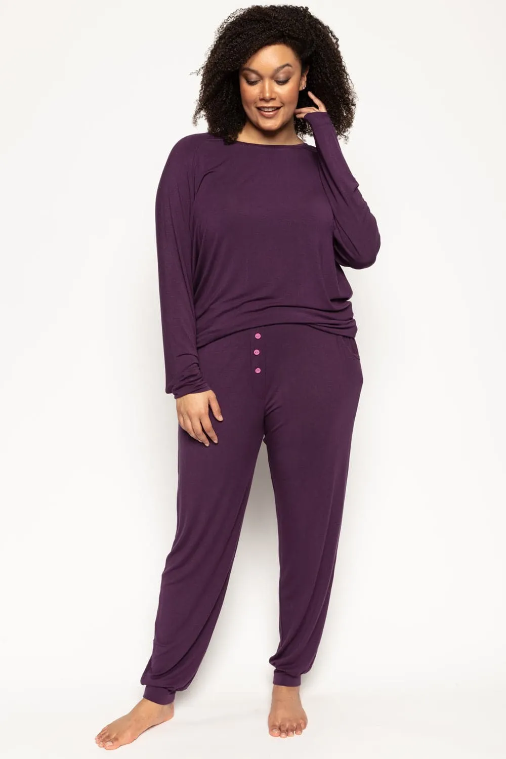 Clarissa Long Sleeve Slouch Jersey Top Purple