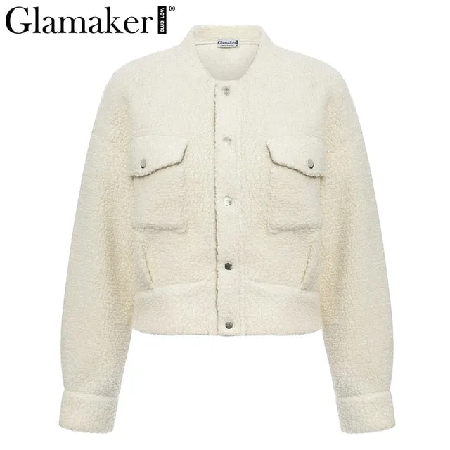 Glamaker Faux fur warm coat furry outwear Women sexy white pocket female teddy coat Autumn fake fur short jacket coat winter