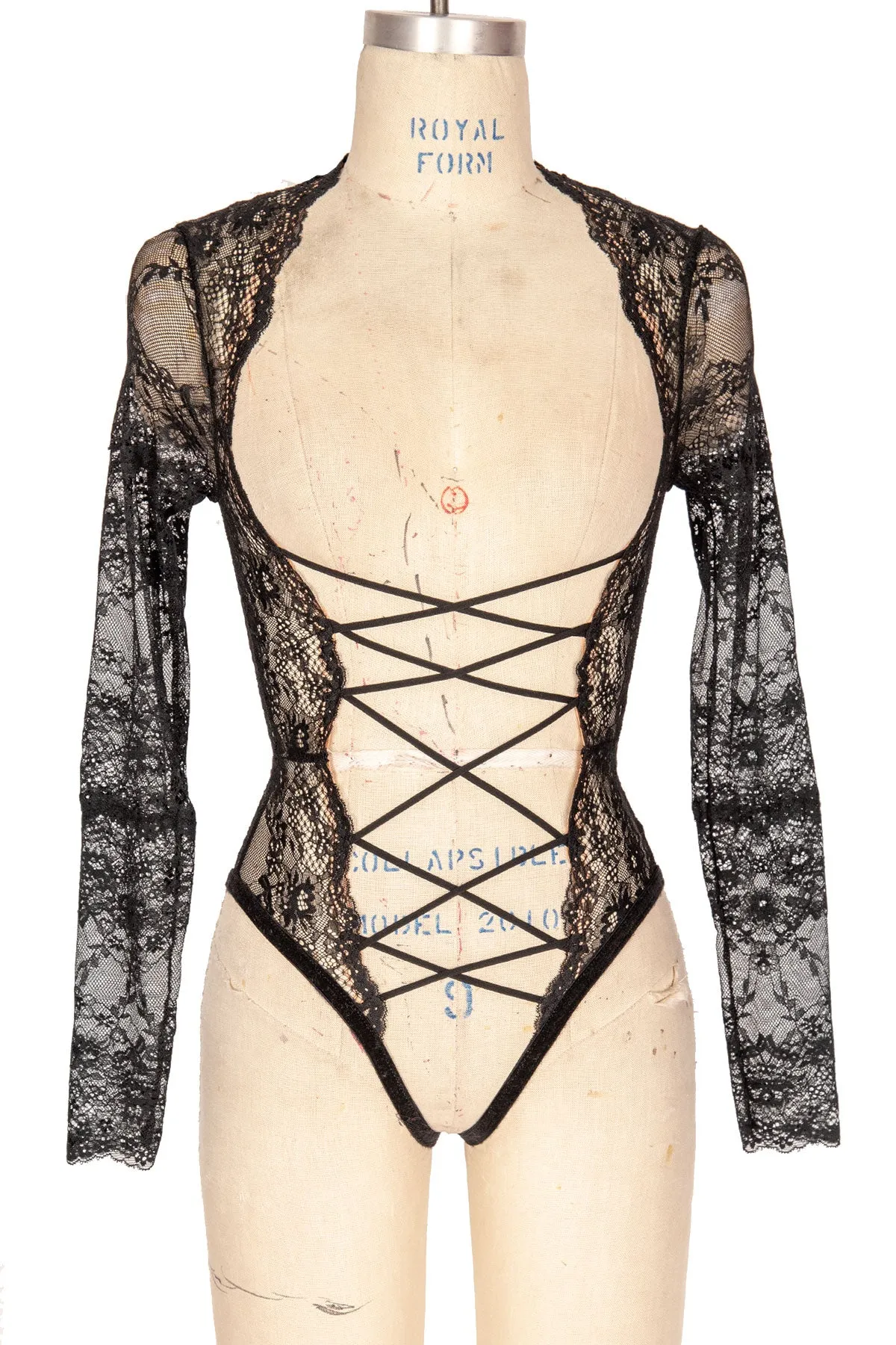 Grace Crotchless Long Sleeve Lace-Up Front Teddy