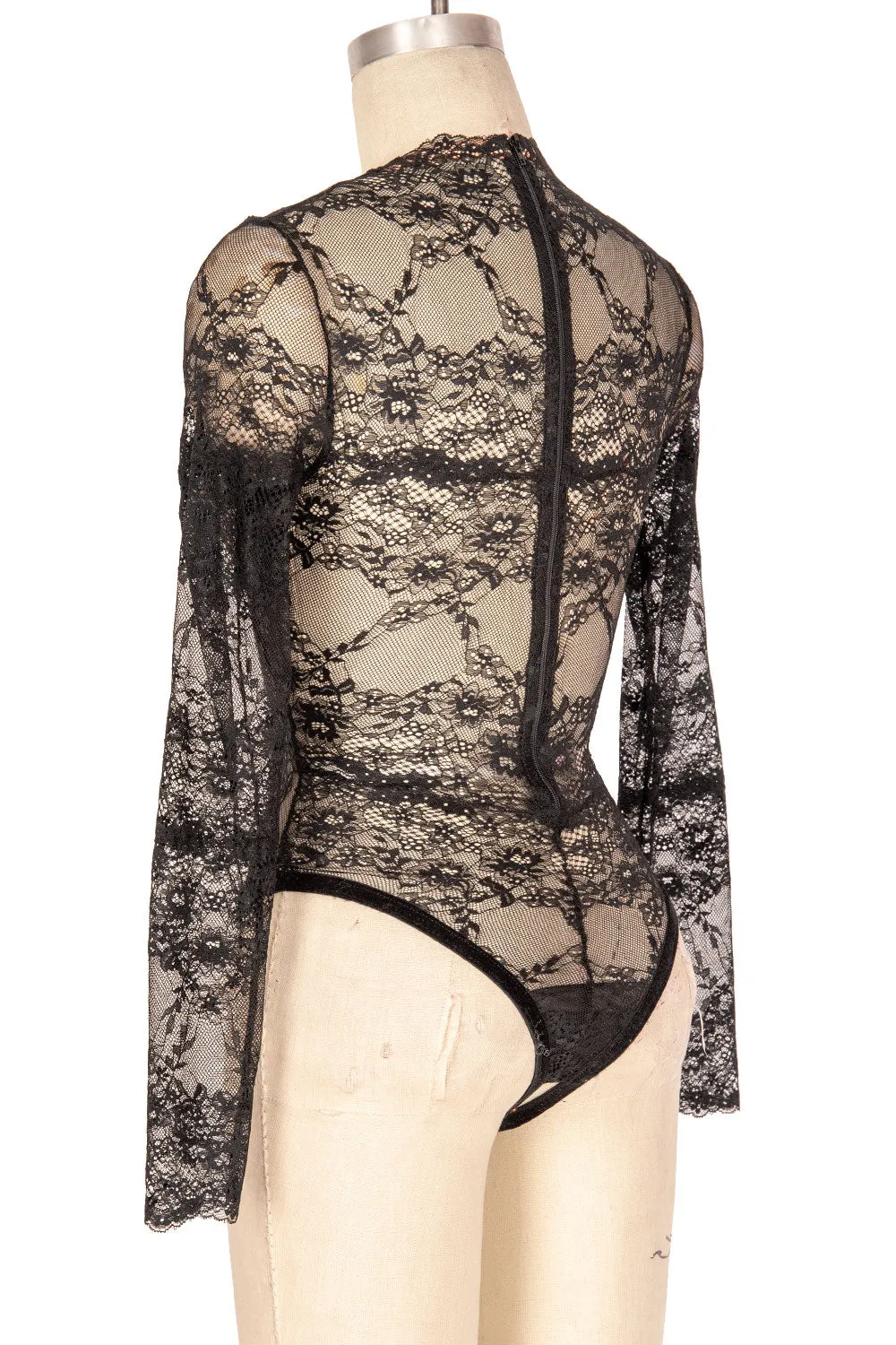 Grace Crotchless Long Sleeve Lace-Up Front Teddy