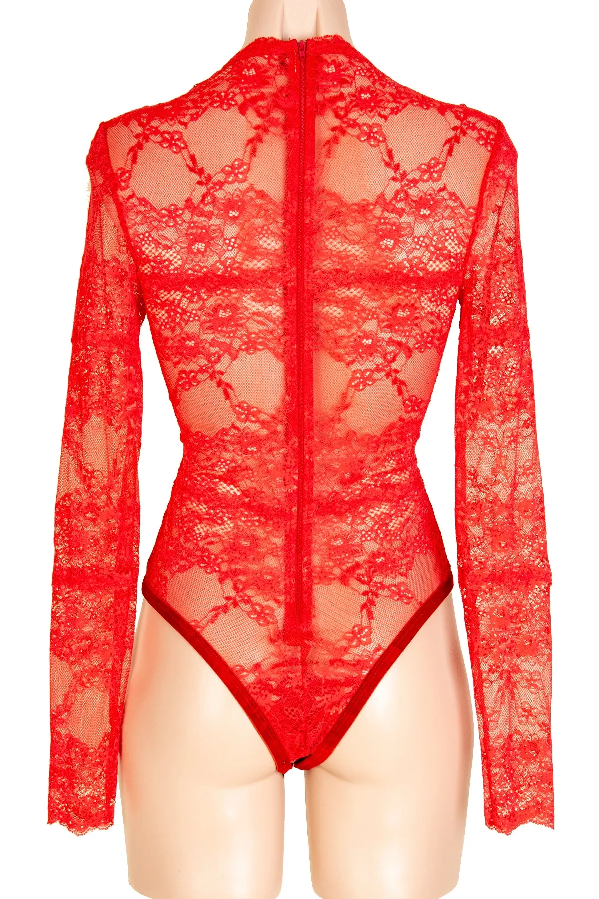 Grace Crotchless Long Sleeve Lace-Up Front Teddy