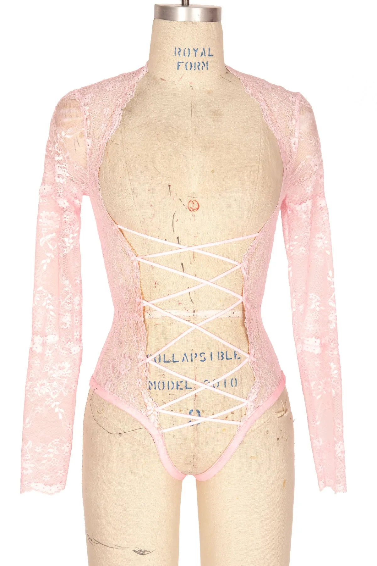 Grace Crotchless Long Sleeve Lace-Up Front Teddy