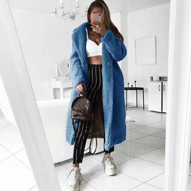 Hot Winter Coat Women 2019 Casual Loose Solid Long Teddy Coat Oversize Vintage Plus Size Thick Faux Fur Jackets Coats White 5XL
