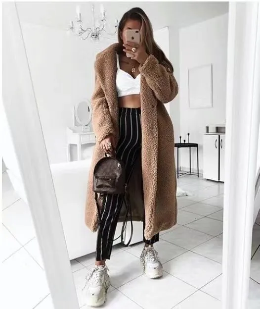Hot Winter Coat Women 2019 Casual Loose Solid Long Teddy Coat Oversize Vintage Plus Size Thick Faux Fur Jackets Coats White 5XL