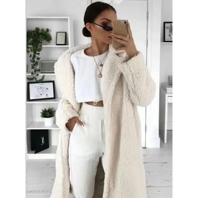 Hot Winter Coat Women 2019 Casual Loose Solid Long Teddy Coat Oversize Vintage Plus Size Thick Faux Fur Jackets Coats White 5XL