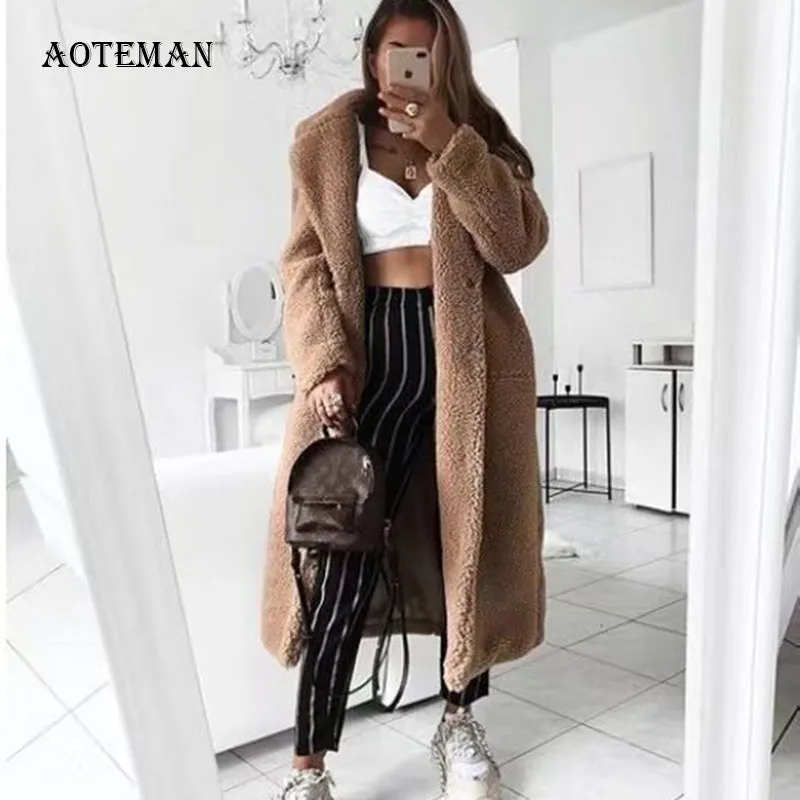 Hot Winter Coat Women 2019 Casual Loose Solid Long Teddy Coat Oversize Vintage Plus Size Thick Faux Fur Jackets Coats White 5XL
