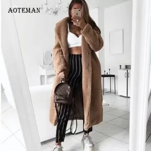 Hot Winter Coat Women 2019 Casual Loose Solid Long Teddy Coat Oversize Vintage Plus Size Thick Faux Fur Jackets Coats White 5XL