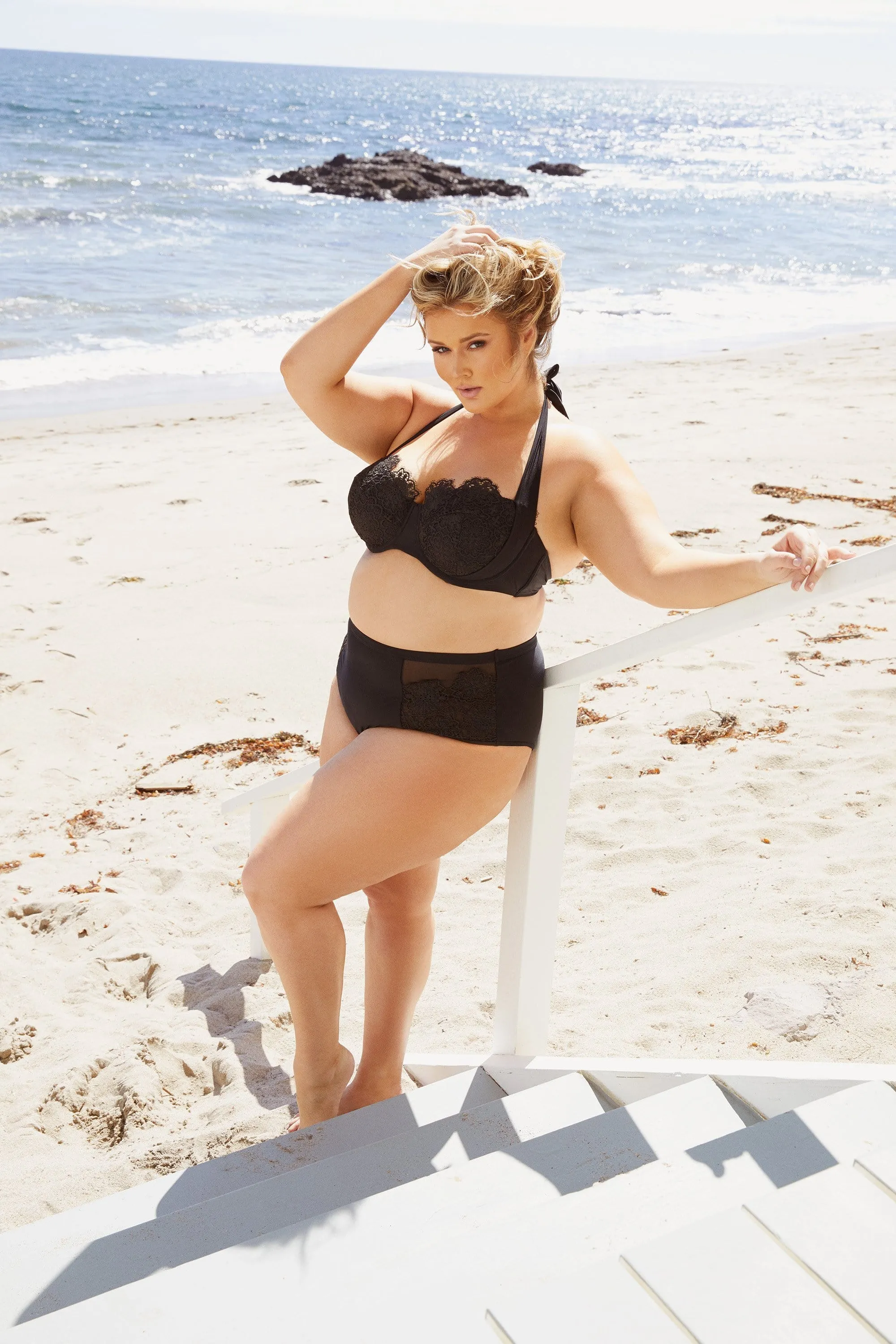Hunter McGrady Plus Size/Curve Black Balcony Lace Bikini Top