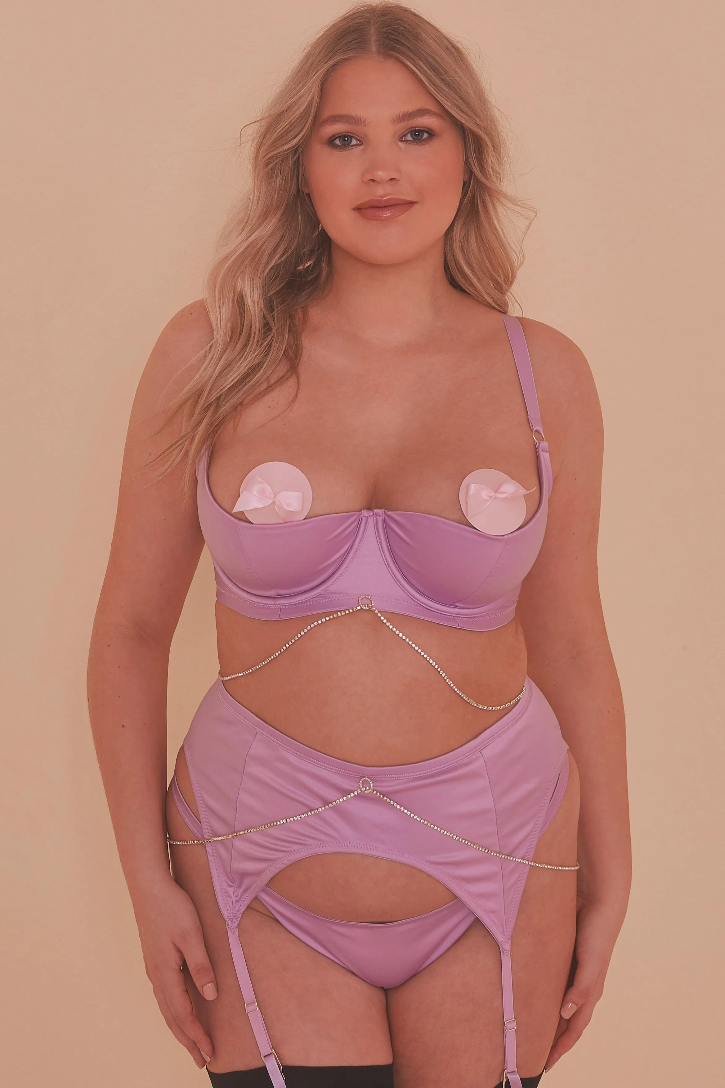 Knox Chain Satin Suspender Lilac Curve