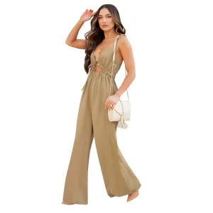 Ladies Casual Solid Color Jumpsuit Sleeveless Wide-leg Pants