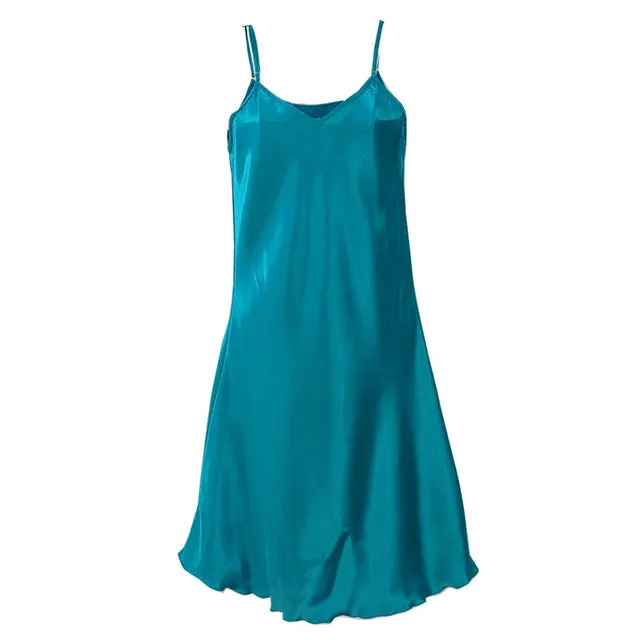 Ladies Sexy Silk Satin Night Dress Sleeveless Nighties V-neck Nightwear For Women Nightgown Plus Size Nightdress Sleepwear