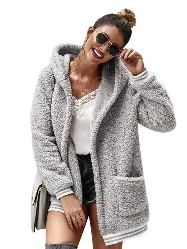 Oversized Hooded Woolen Women's Coat