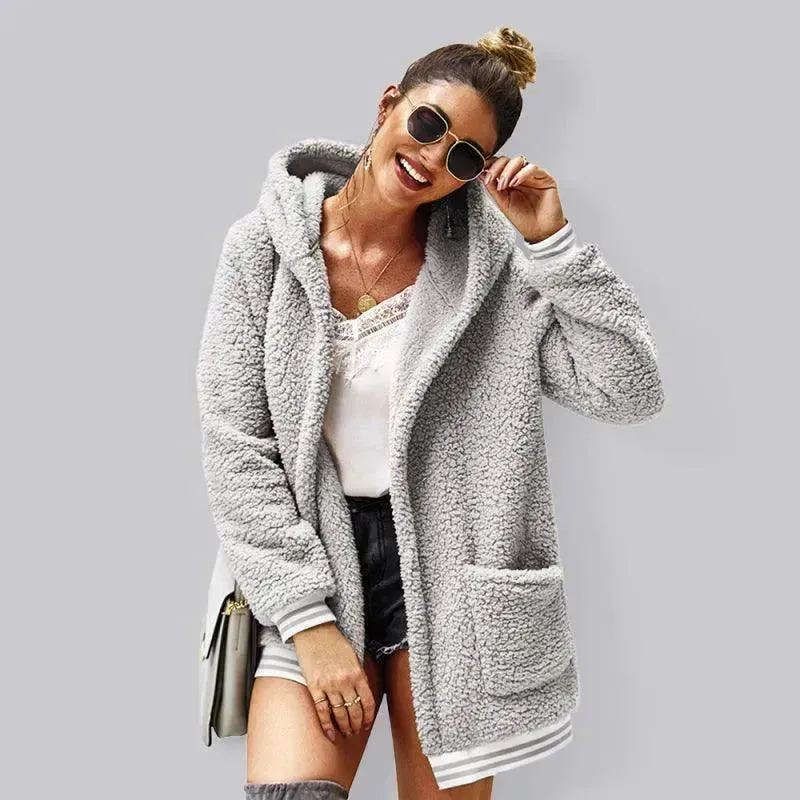 Oversized Hooded Woolen Women's Coat