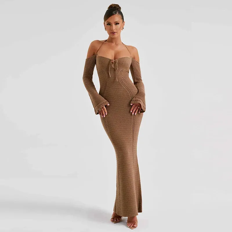 #PB Off Shoulder Halter Knit Dress