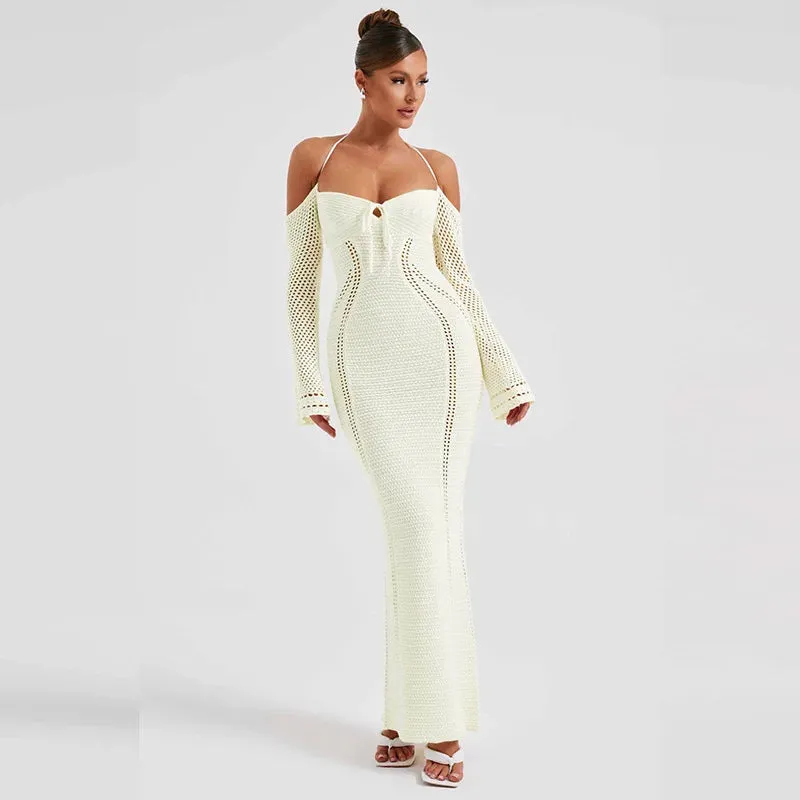 #PB Off Shoulder Halter Knit Dress
