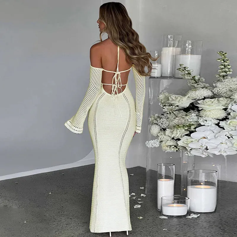 #PB Off Shoulder Halter Knit Dress