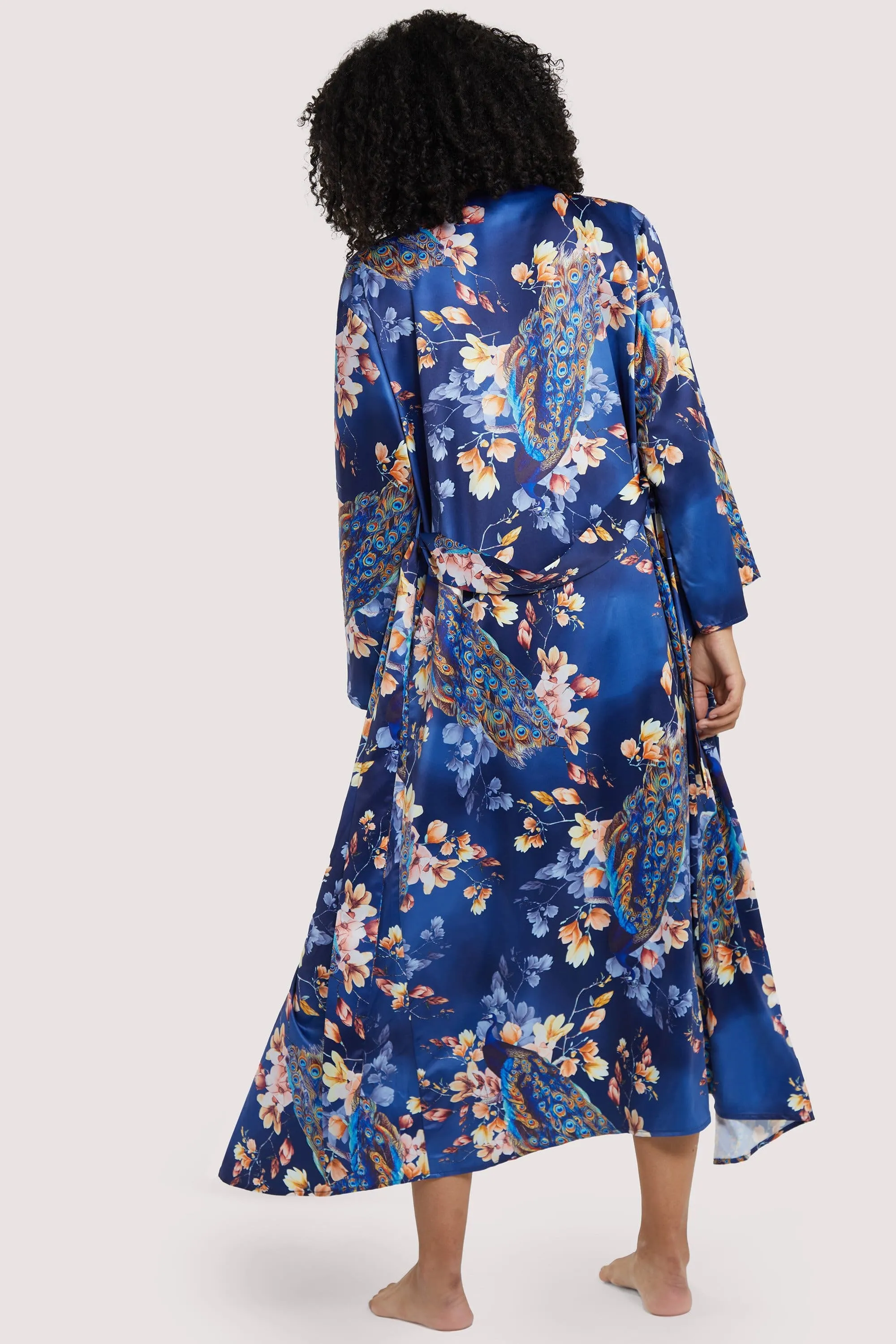 Peacock Print Satin Robe