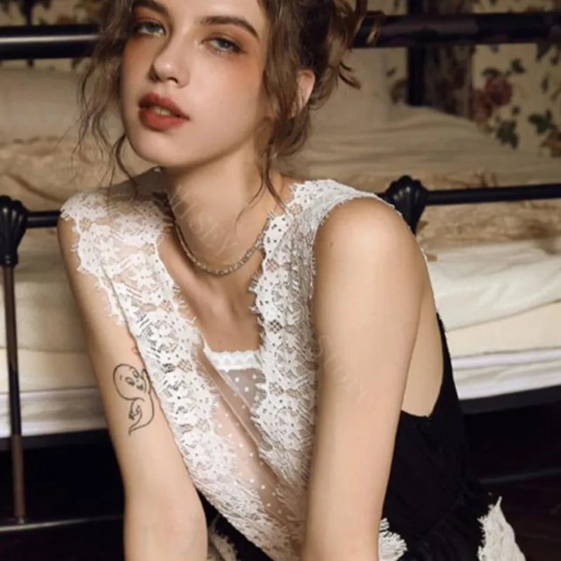 Sexy Dot Lace Transparent Black-White Kawaii Lingerie