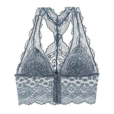 Sexy Lace Bralette Top Push Up Backless Bra For Women Wireless Plus Size LongLine Thin Cotton Lingerie Underwear Brassiere White