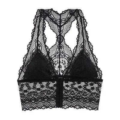 Sexy Lace Bralette Top Push Up Backless Bra For Women Wireless Plus Size LongLine Thin Cotton Lingerie Underwear Brassiere White