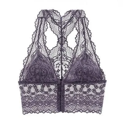 Sexy Lace Bralette Top Push Up Backless Bra For Women Wireless Plus Size LongLine Thin Cotton Lingerie Underwear Brassiere White