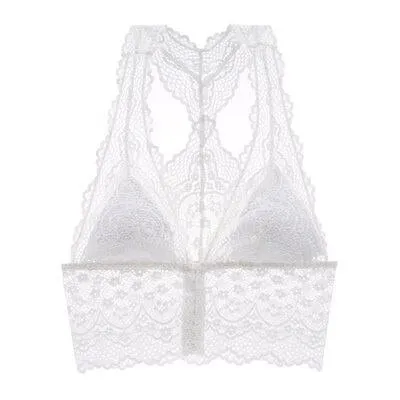 Sexy Lace Bralette Top Push Up Backless Bra For Women Wireless Plus Size LongLine Thin Cotton Lingerie Underwear Brassiere White