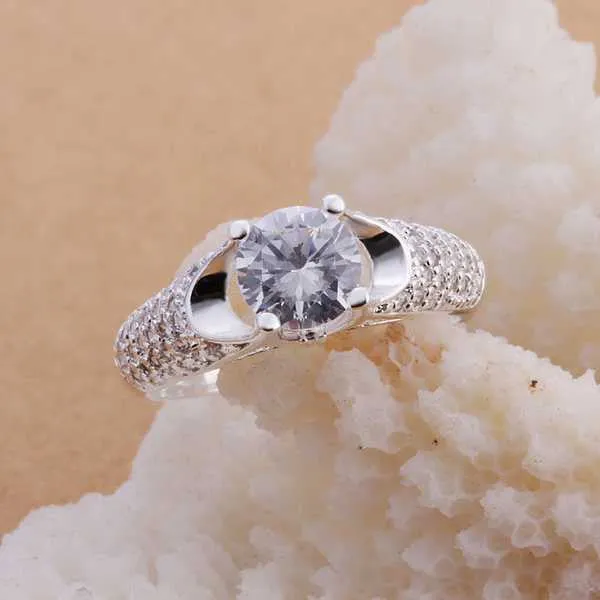 silver plated Ring Zircon Silver Jewelry Ring Women Finger Rings Wedding Gift 177 ELY