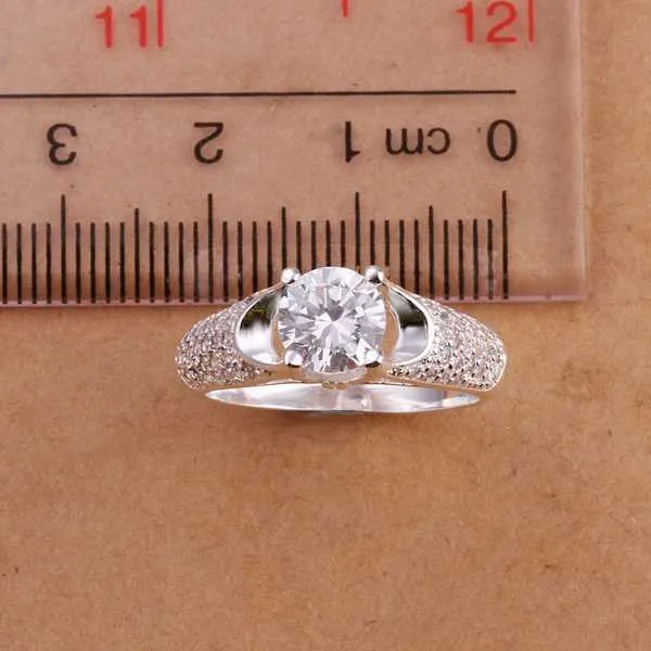 silver plated Ring Zircon Silver Jewelry Ring Women Finger Rings Wedding Gift 177 ELY