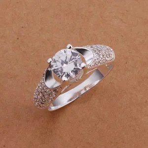 silver plated Ring Zircon Silver Jewelry Ring Women Finger Rings Wedding Gift 177 ELY