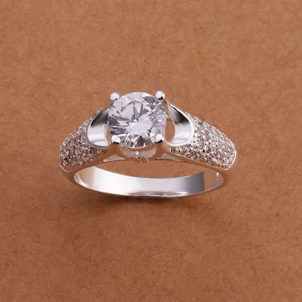 silver plated Ring Zircon Silver Jewelry Ring Women Finger Rings Wedding Gift 177 ELY