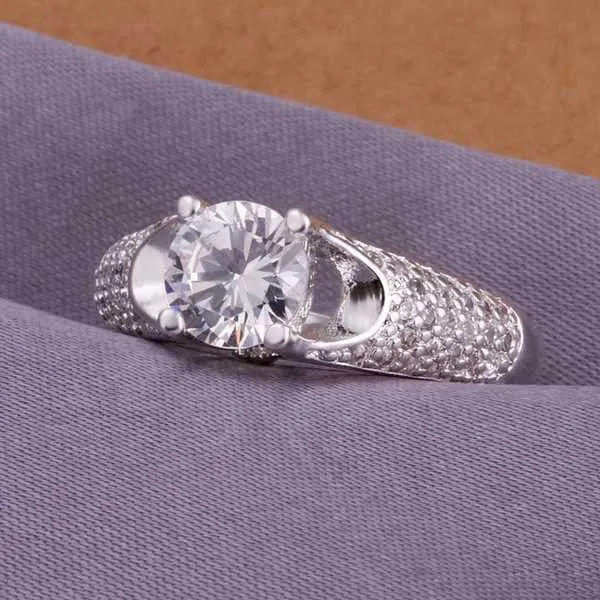 silver plated Ring Zircon Silver Jewelry Ring Women Finger Rings Wedding Gift 177 ELY