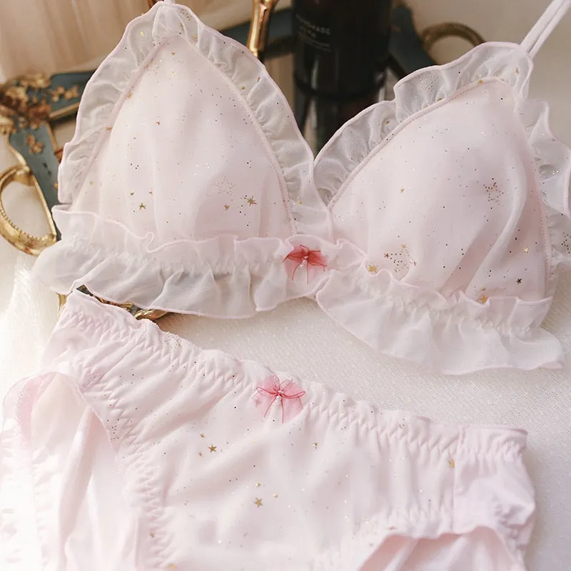 SP&CITY Sweet Sexy Lace Bras Set Women Thin Fairy Shining Stars Bralette Elegance Lingerie Set Seamless Bow Breast Underwear Bh