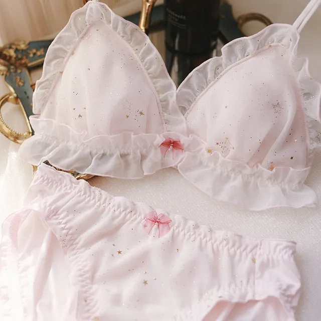 SP&CITY Sweet Sexy Lace Bras Set Women Thin Fairy Shining Stars Bralette Elegance Lingerie Set Seamless Bow Breast Underwear Bh