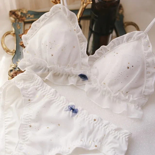 SP&CITY Sweet Sexy Lace Bras Set Women Thin Fairy Shining Stars Bralette Elegance Lingerie Set Seamless Bow Breast Underwear Bh