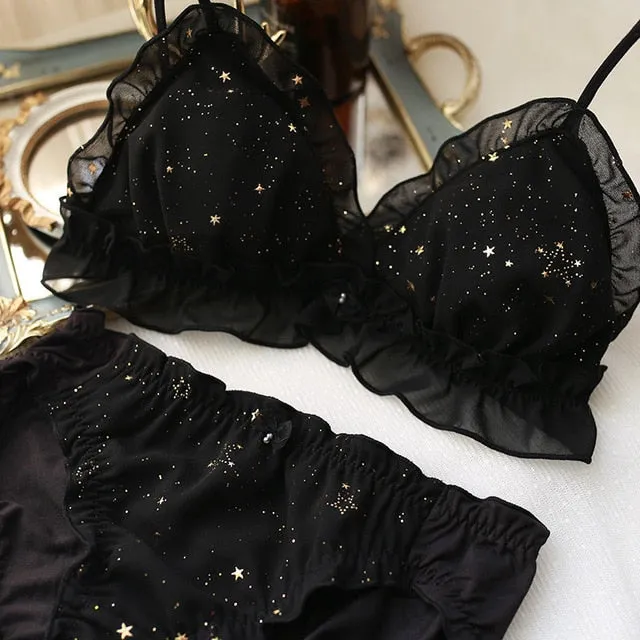 SP&CITY Sweet Sexy Lace Bras Set Women Thin Fairy Shining Stars Bralette Elegance Lingerie Set Seamless Bow Breast Underwear Bh